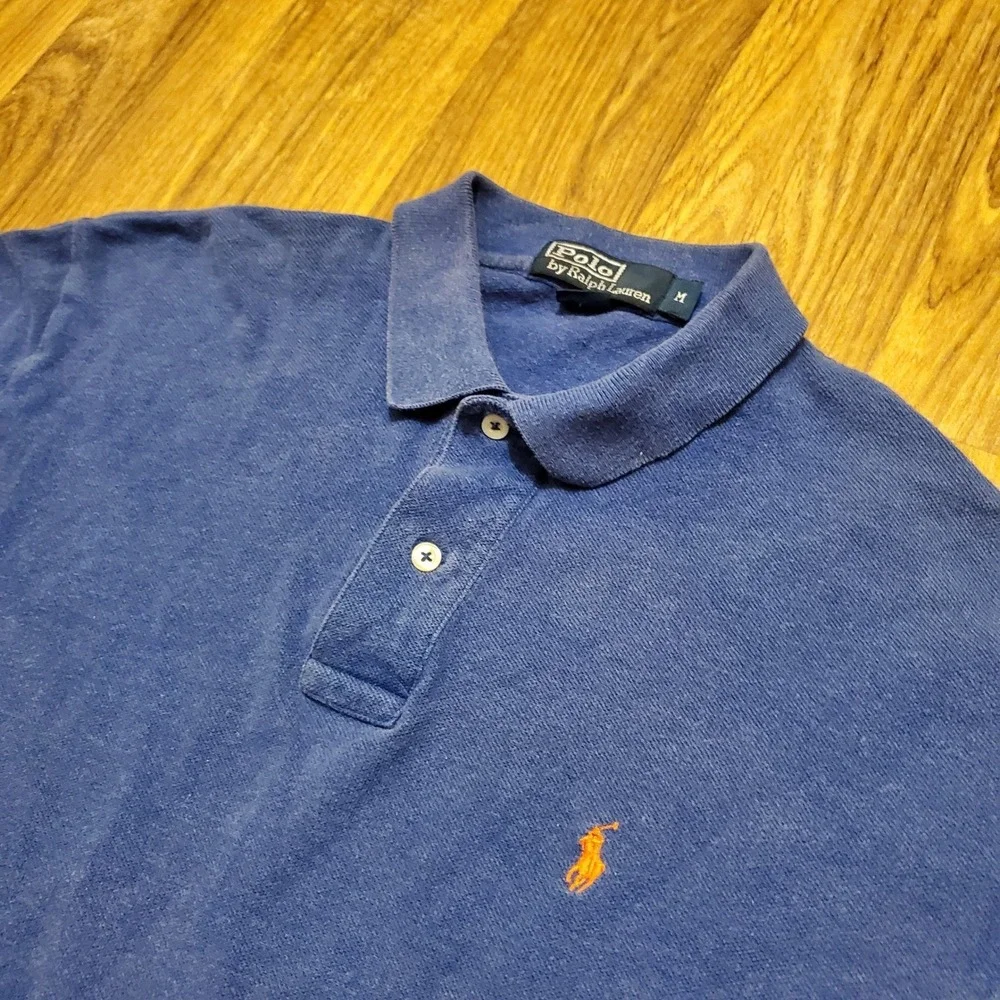 Vtg Polo Ralph Lauren Polo‎ Shirt Men Medium Blue Long Sleeve Orange Pony Preppy
